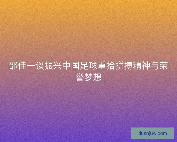 邵佳一谈振兴中国足球重拾拼搏精神与荣誉梦想